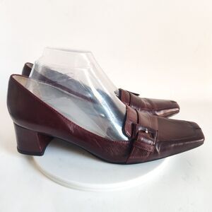 Bcbg Heels 8.5 Vintage 90s Y2K Leather Square Toe Low Block Heels‎ Burgundy